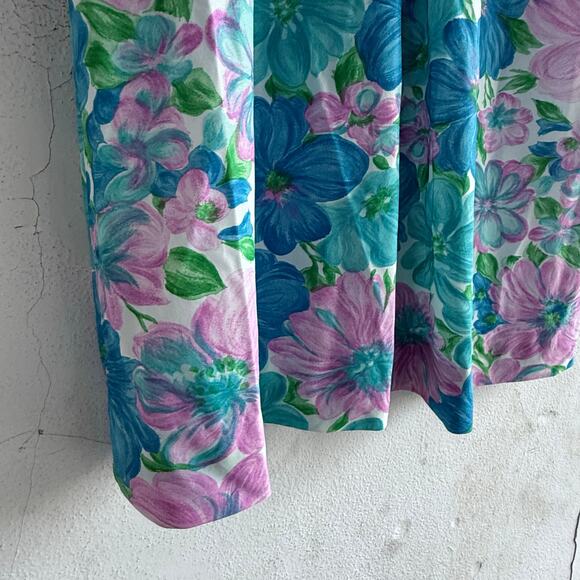 Vtg Maxi Dress Tropical Floral Zippered Caftan Housedress Miami Loungewear Med - Picture 2 of 7